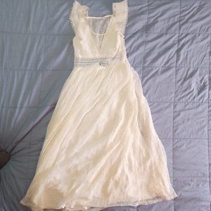 Lulu's Sleeveless Embroidered Bodice White Lace Maxi Dress